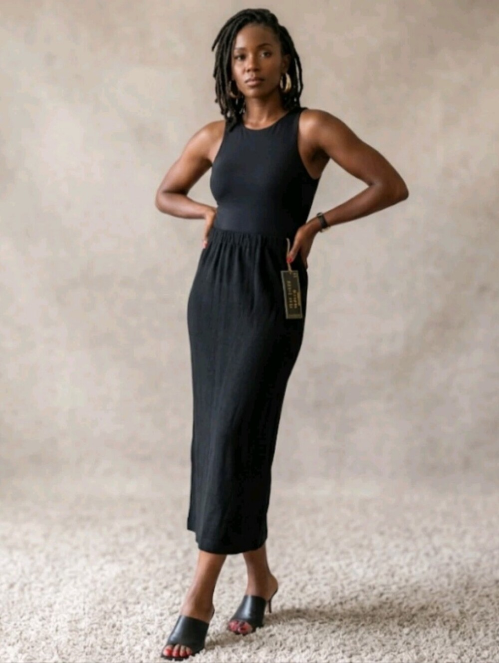 Sleeveless Black Maxi Ribbed Dress